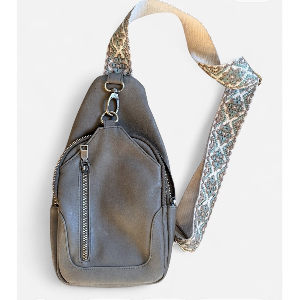 Antik Kraft‎ Womens Sling Bag Crossbody Adjustable Woven Patterned Strap Gray